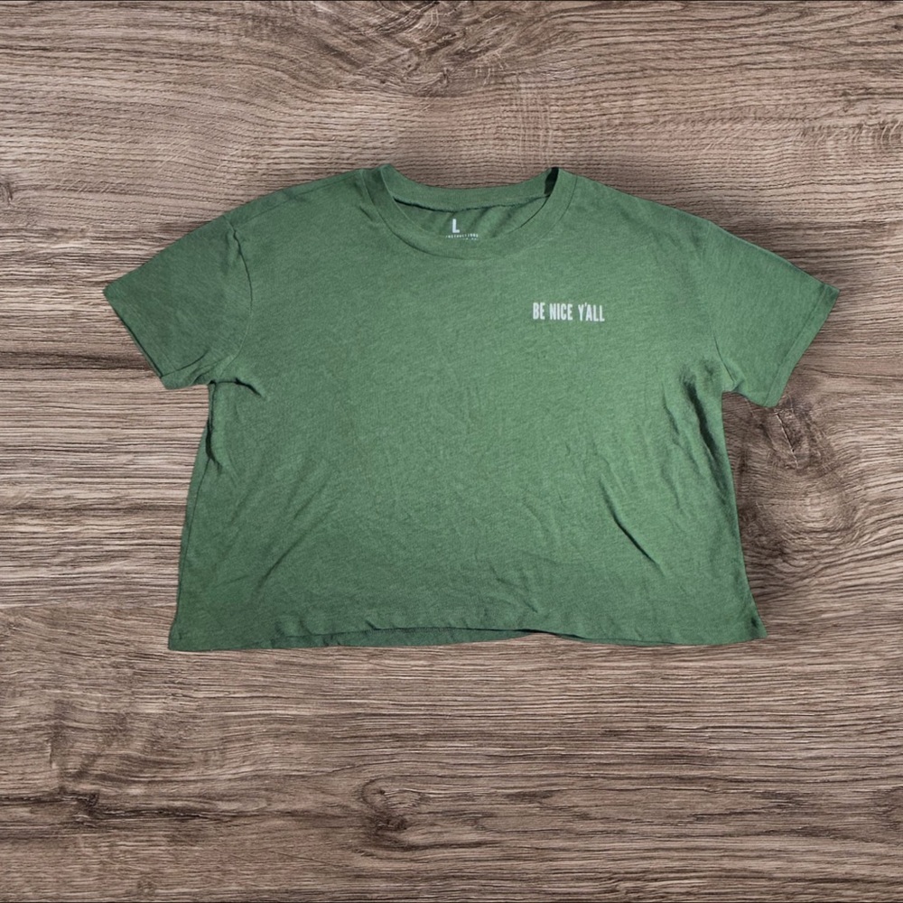 Green Crop Top with 'Be Nice Y'all' Print‎
